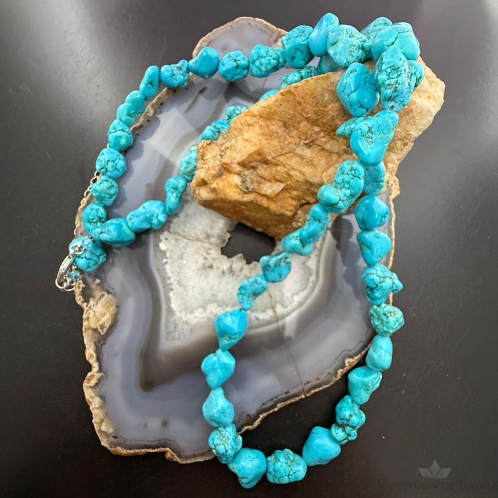 Vintage Native American Rough Natural Turquoise 29" Necklace For Women