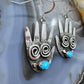 Alex Sanchez Sterling Silver Ancestors Hand Petroglyph With Turquoise Dangle Earrings For Women