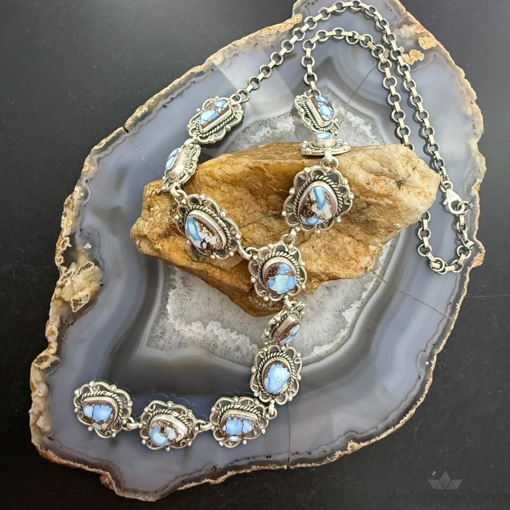 Sterling Silver Southwestern Style Golden Hill Turquoise Lariat 31" Necklace For Women