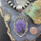 Sterling Silver Southwestern Style Oval Charoite Decorated Pendant For Women