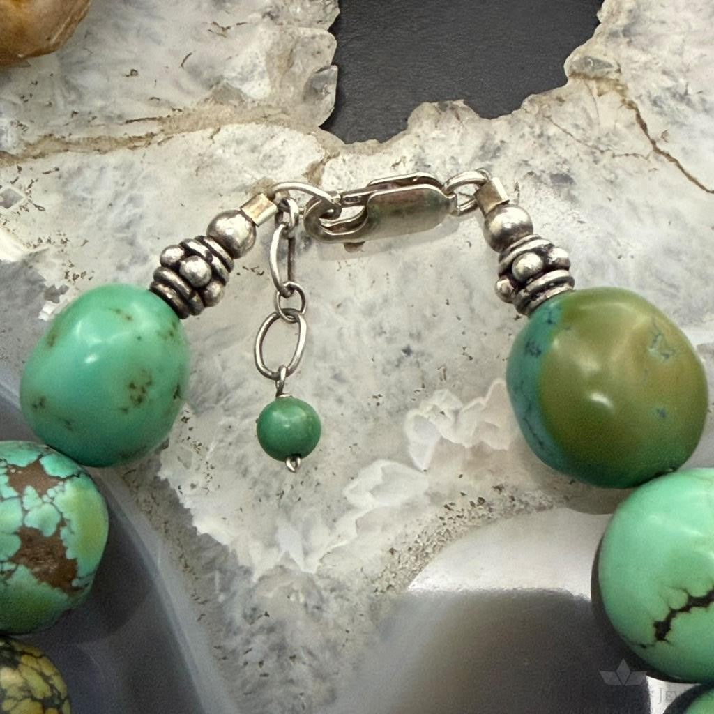 Vintage Sterling Silver 12 Large Turquoise Beads 6.75" Bracelet For Women