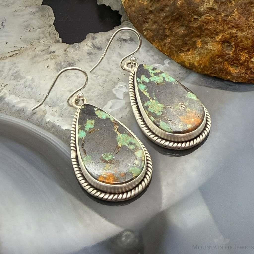 Sterling Silver Southwestern Style Teardrop Turquoise Dangle Earrings For Women