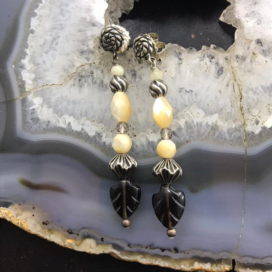 Carolyn Pollack Sterling Silver Yellow Mother of Pearl & Smoky Quartz Dangle Earrings For Women