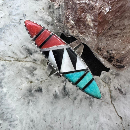 Vintage Zuni Native American Silver Multistone Inlay Ring Size 5.5 For Women