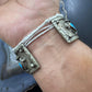 Vintage Signed Native American Sterling Silver 4 Kingman Turquoise Watch Cuff For Men