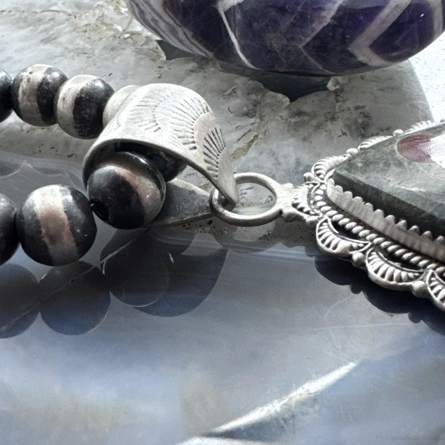 Sterling Silver Southwestern Style Teardrop Peanut Obsidian Decorated Pendant For Women
