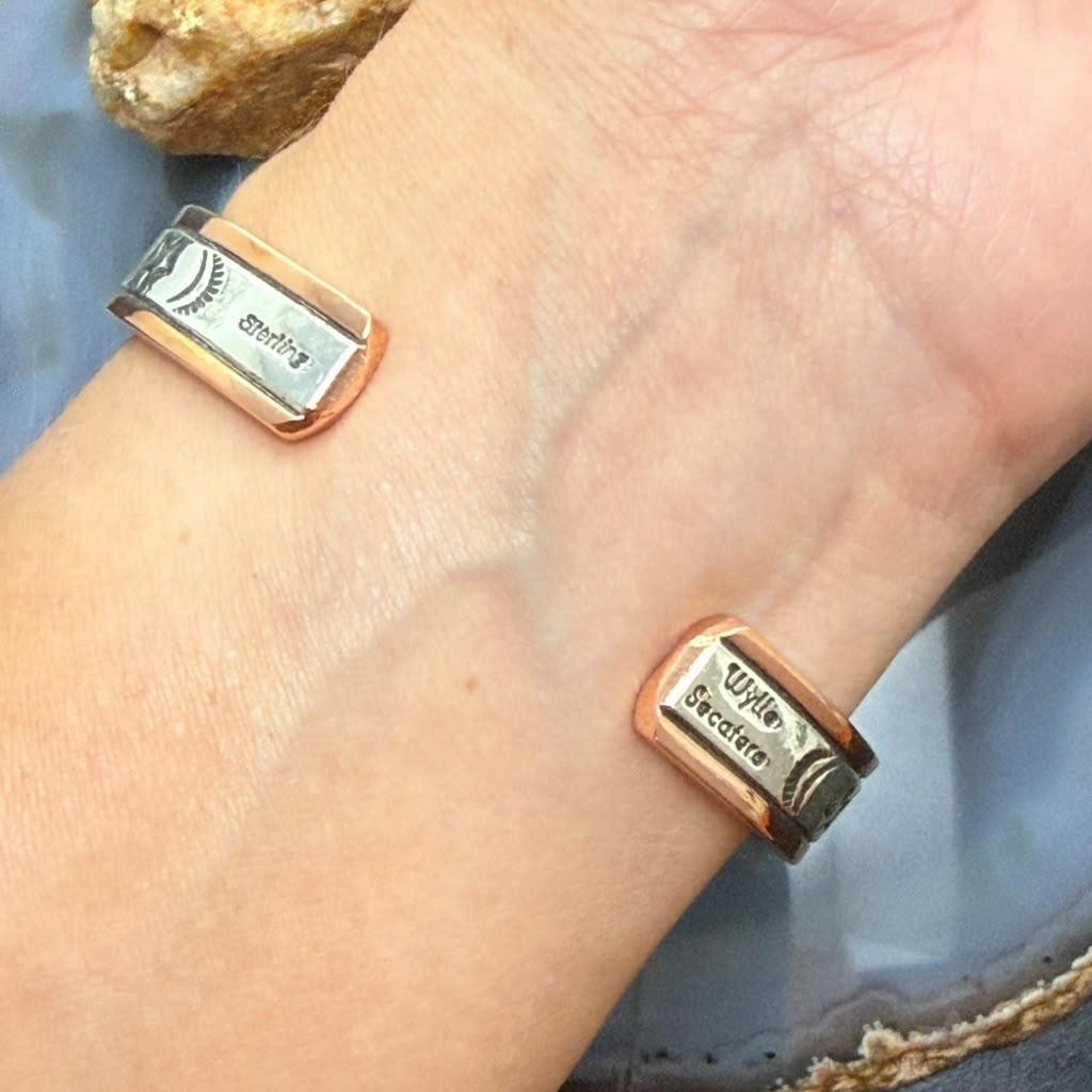 Wylie Secatero Navajo Sterling Silver & Copper Stamped Bracelet For Women #1