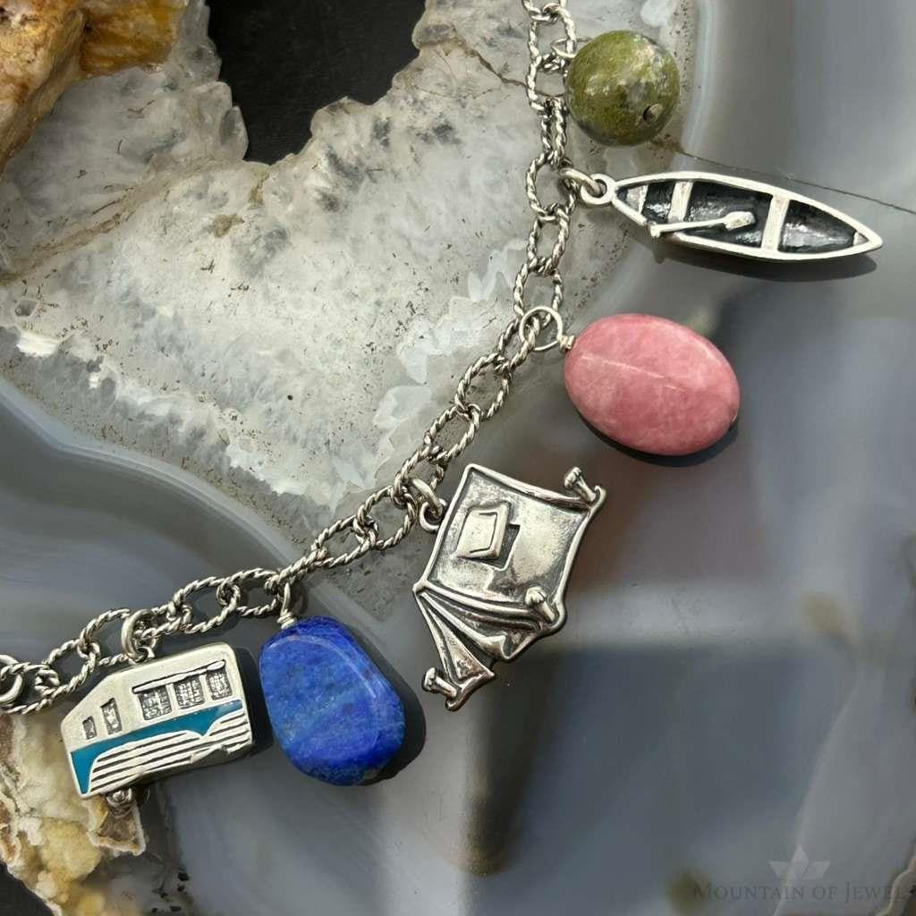 Carolyn Pollack Sterling Silver Multi Charm and Stone Charm Bracelet For Women
