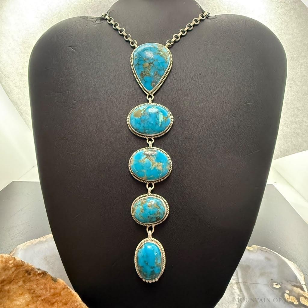 Sterling Silver Southwestern Style Kingman Turquoise Lariat Necklace For Women