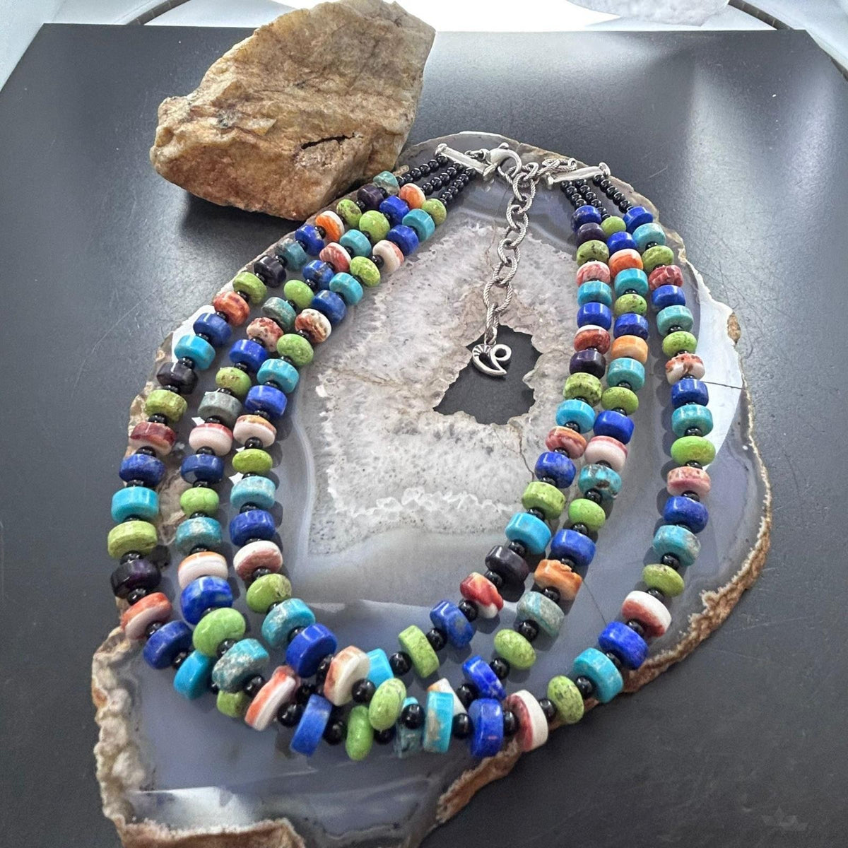 Carolyn Pollack 3 Strand Multi Gemstone Beads 16"-20" Necklace For Women