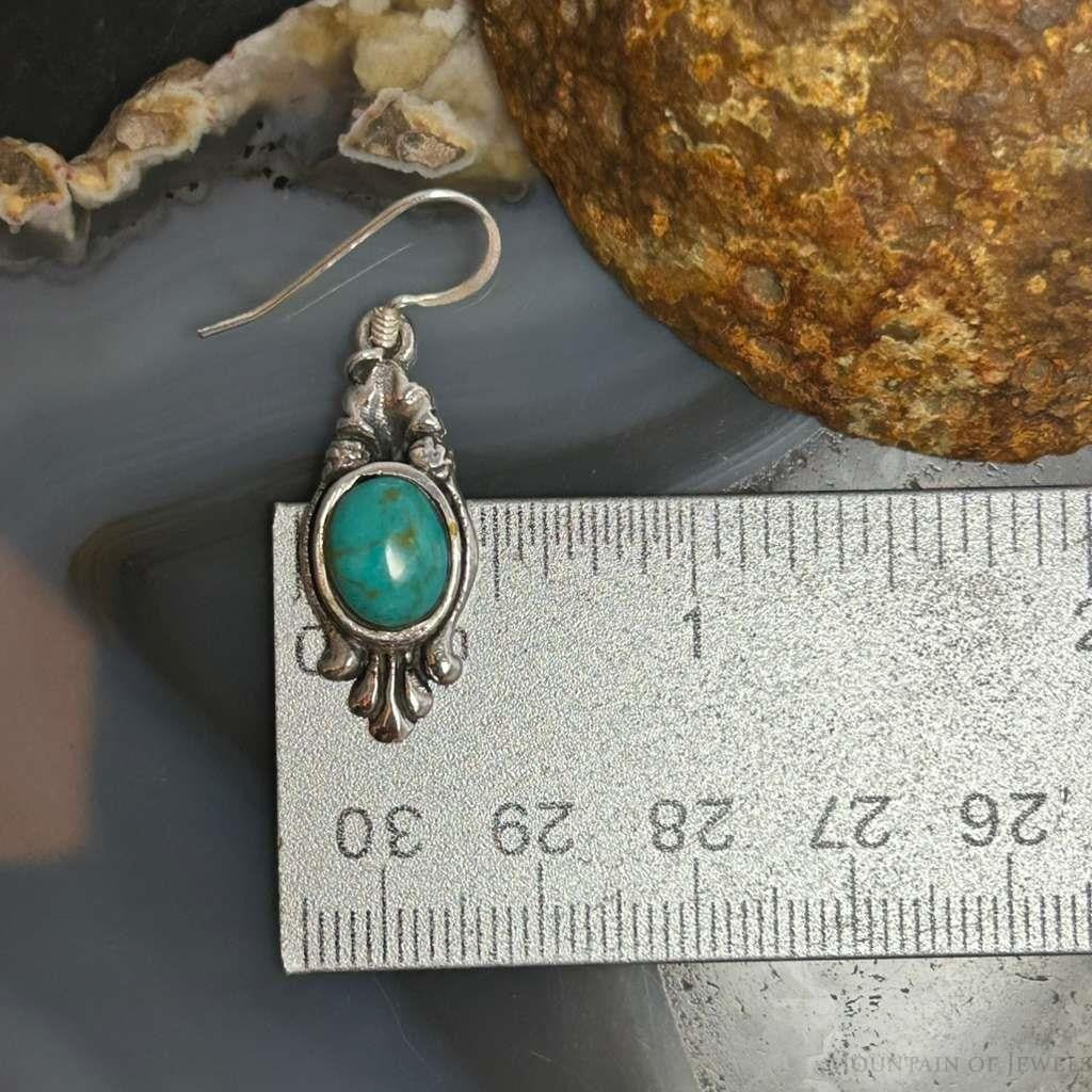 Sterling Silver Southwestern Style Oval Mohave Turquoise Dangle Earrings For Women