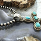 Sterling Silver Southwestern Style 6 Oval Turquoise Decorated Unisex Cross Pendant