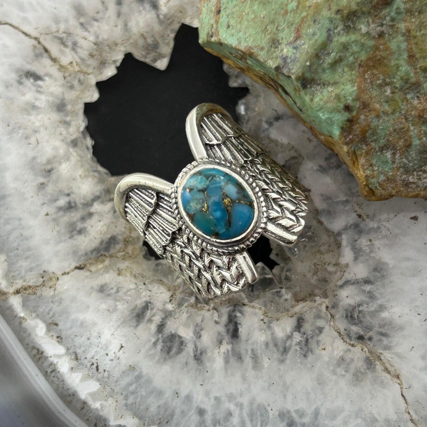 Sterling Silver Southwestern Style Copper Turquoise Wing Ring Size 7 For Women