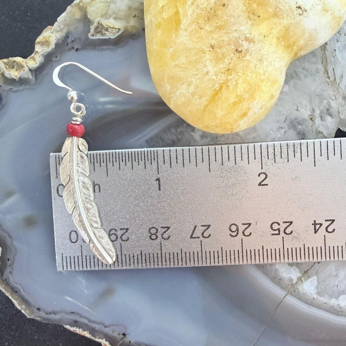 Anthony Gatewood Sterling Silver & Coral Bead Feather Dangle Earrings For Women