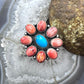 Native American Sterling Silver Turquoise &Spiny Oyster Adjustable Cluster Ring For Women