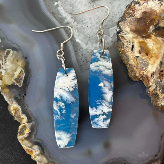 Sterling Silver Rectangle Dreamy Plum Agate Slab Dangle Earrings For Women #326