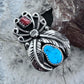 Native American Sterling Silver Turquoise & Coral Leaves Ring Size 7 For Women