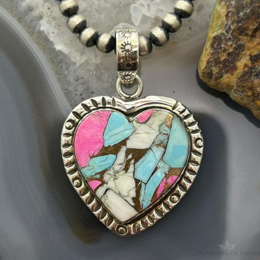 Sterling Silver Southwestern Style Cotton Candy Heart Pendant For Women #2