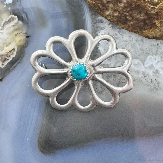 R. Wilson Navajo Vintage Sterling Silver Turquoise Sandcast Brooch For Women