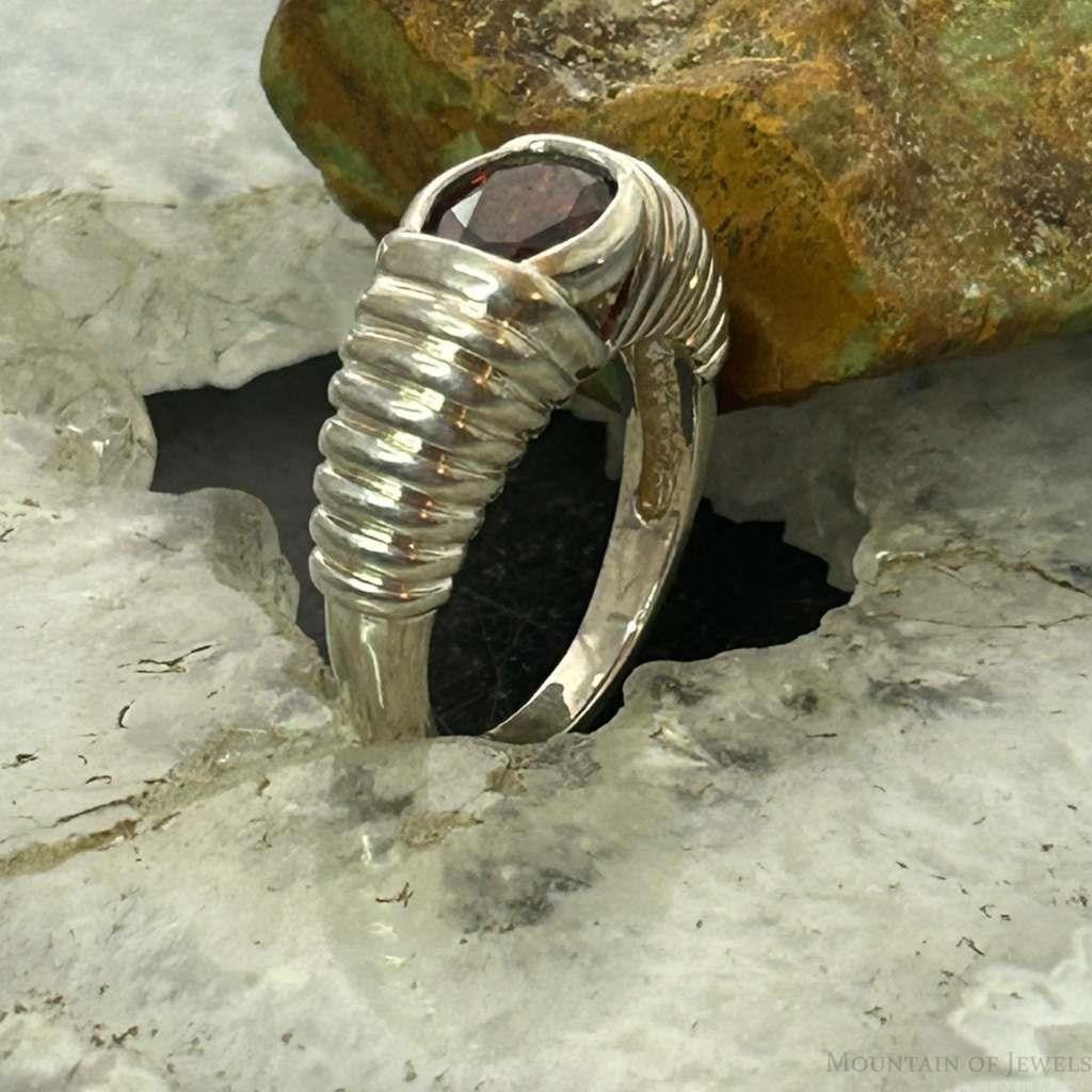 Carolyn Pollack Sterling Silver Faceted Garnet Decorated Ring For Women