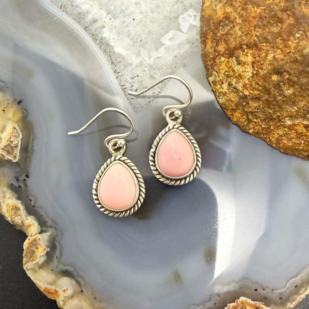 Sterling Silver Southwestern Style Teardrop Pink Conch Dangle Earrings For Women
