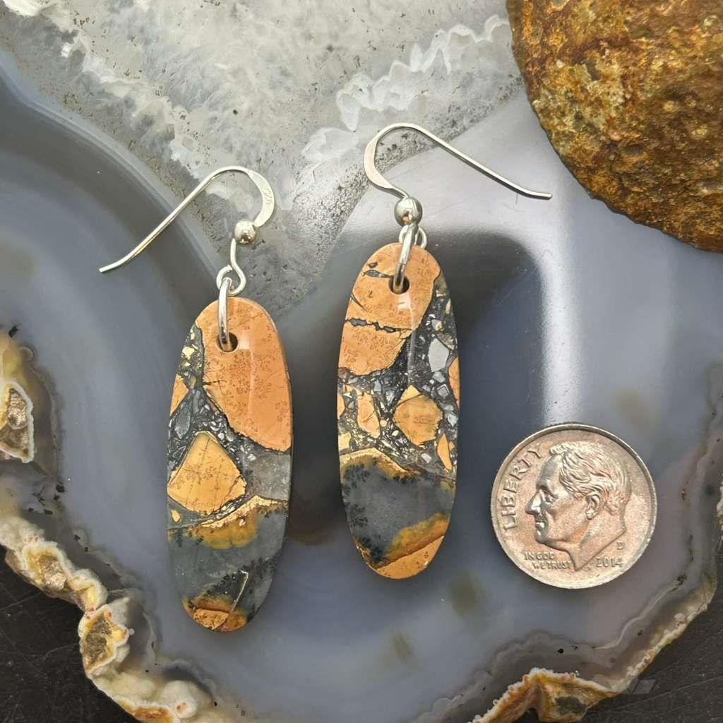 Sterling Silver Oval Maligano Jasper Slab Dangle Earrings For Women #532