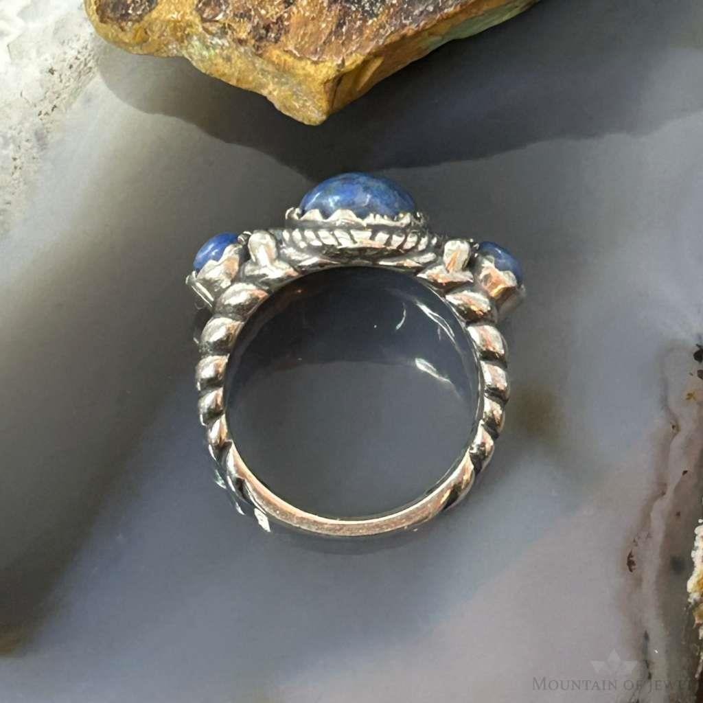 Carolyn Pollack Southwestern Style Sterling Silver 3 Denim Lapis Ring Size 5 For Women
