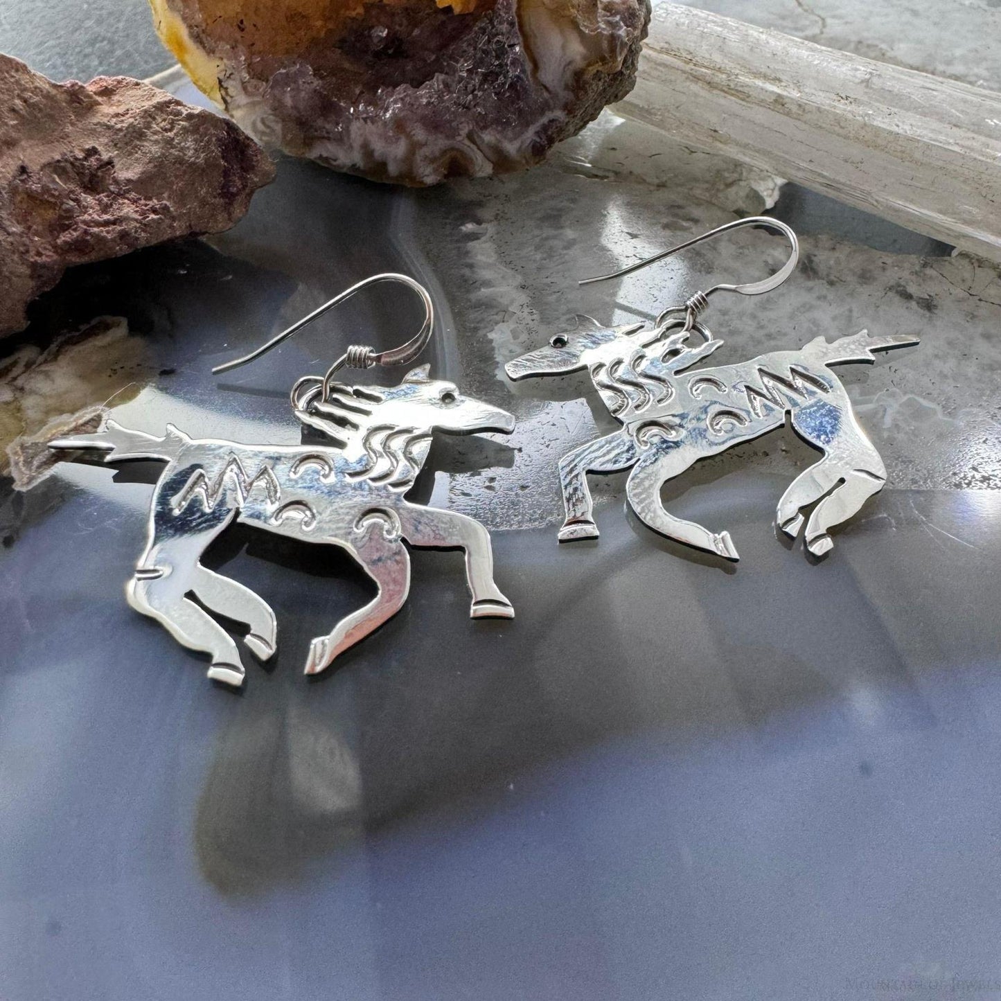 Brad Panteah Sterling Silver Stamped Bucking Horse Dangle Earrings For Women