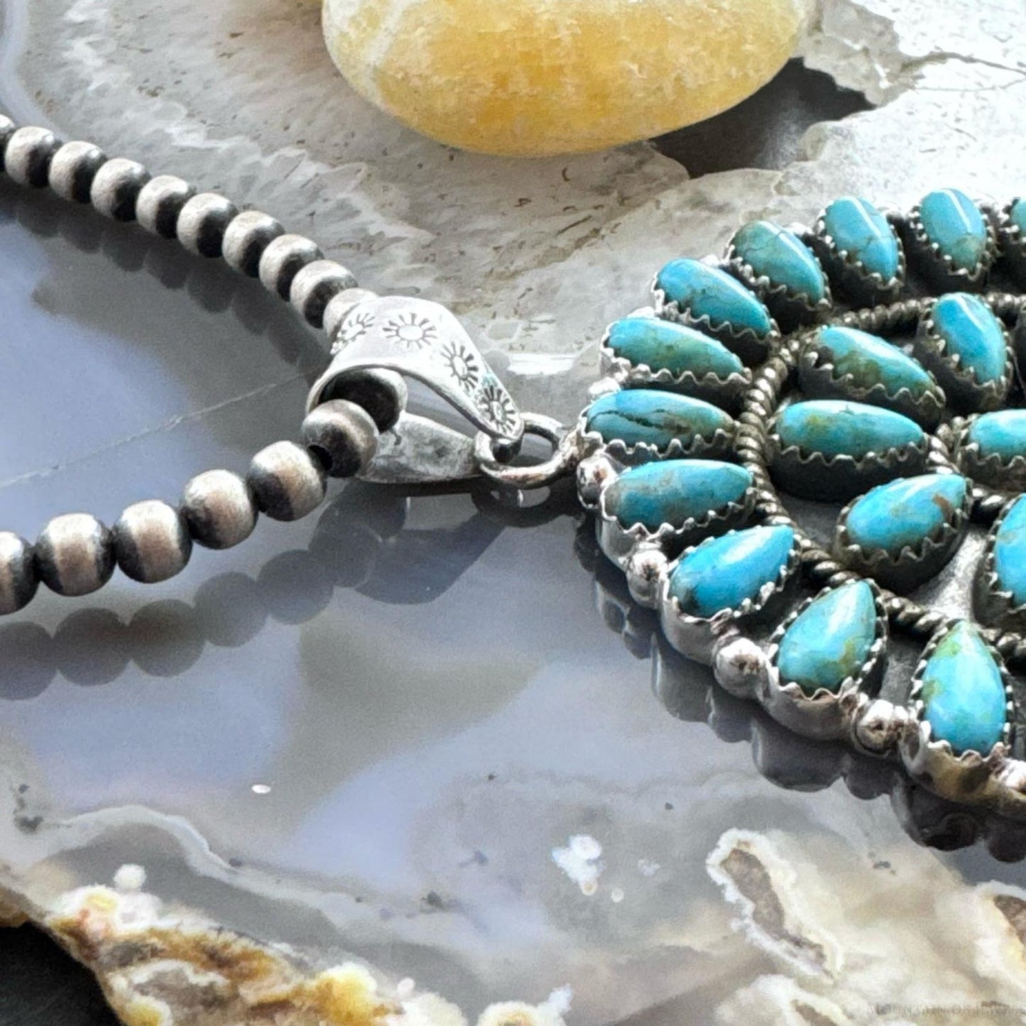 Sterling Silver Southwestern Style Turquoise Decorated Large Cluster Pendant For Women