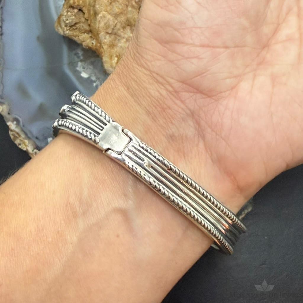 Carolyn Pollack Sterling Silver 4 Row Swirl Decorated Hinged Bracelet For Women