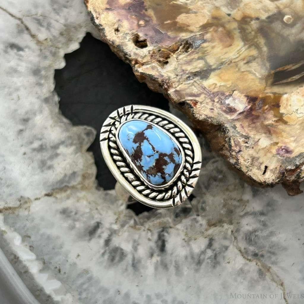 Sterling Silver Southwestern Style Golden Hill Turquoise Ring Size 6 For Women