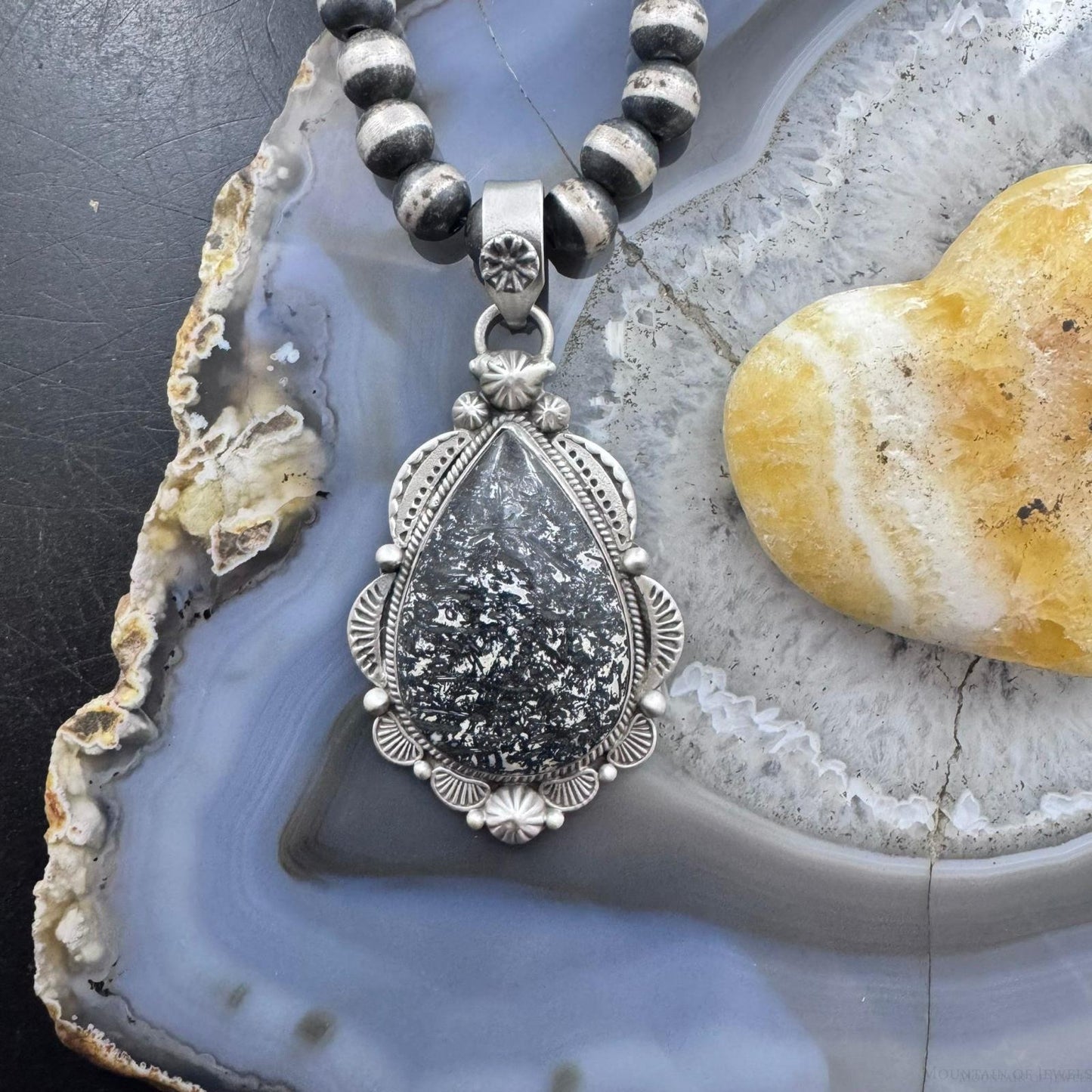 Sterling Silver Southwestern Style Teardrop Petrified Wood Decorated Pendant For Women