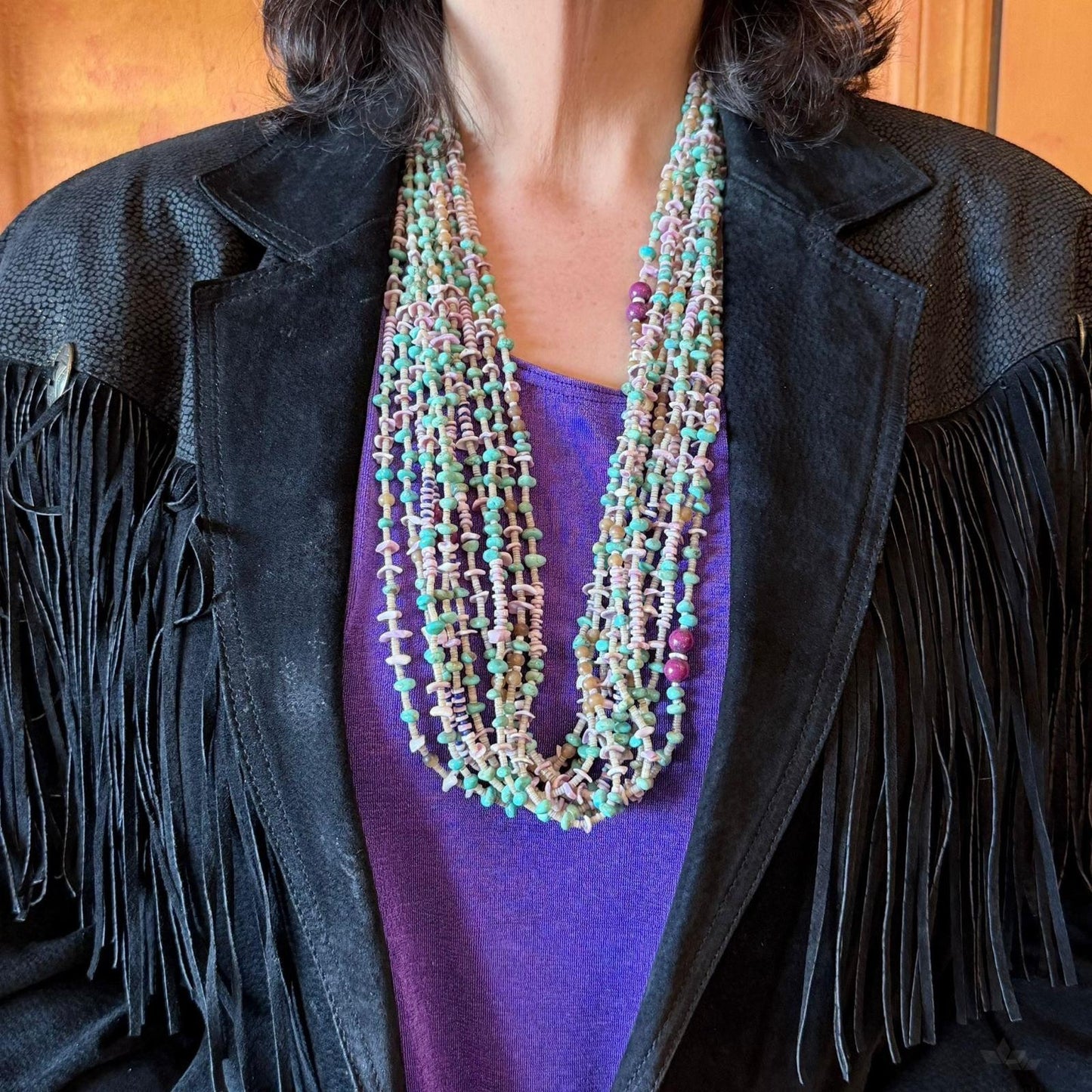 Vintage Native American 10 Strands Heishi and Multistone 30" Necklace For Women