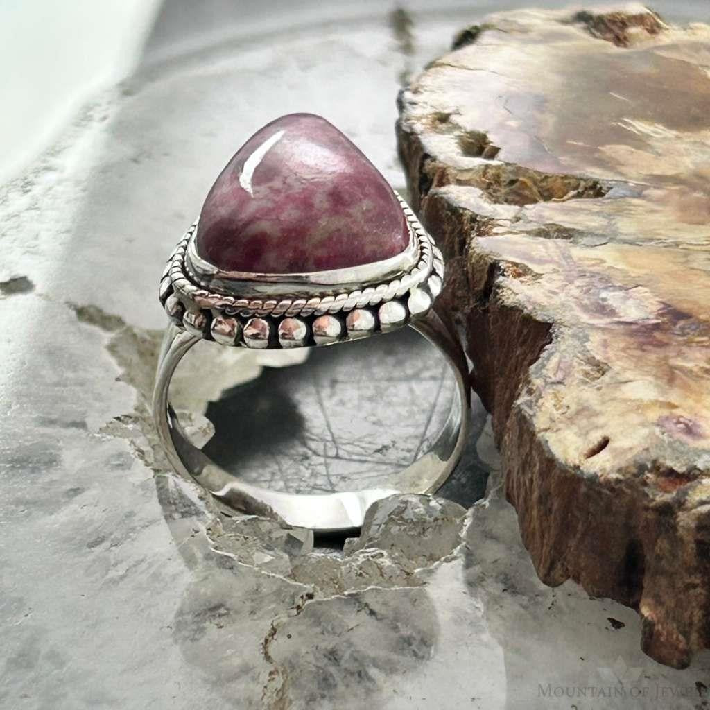 Sterling Silver Southwestern Style Teardrop Thulite Ring Size 7 For Women