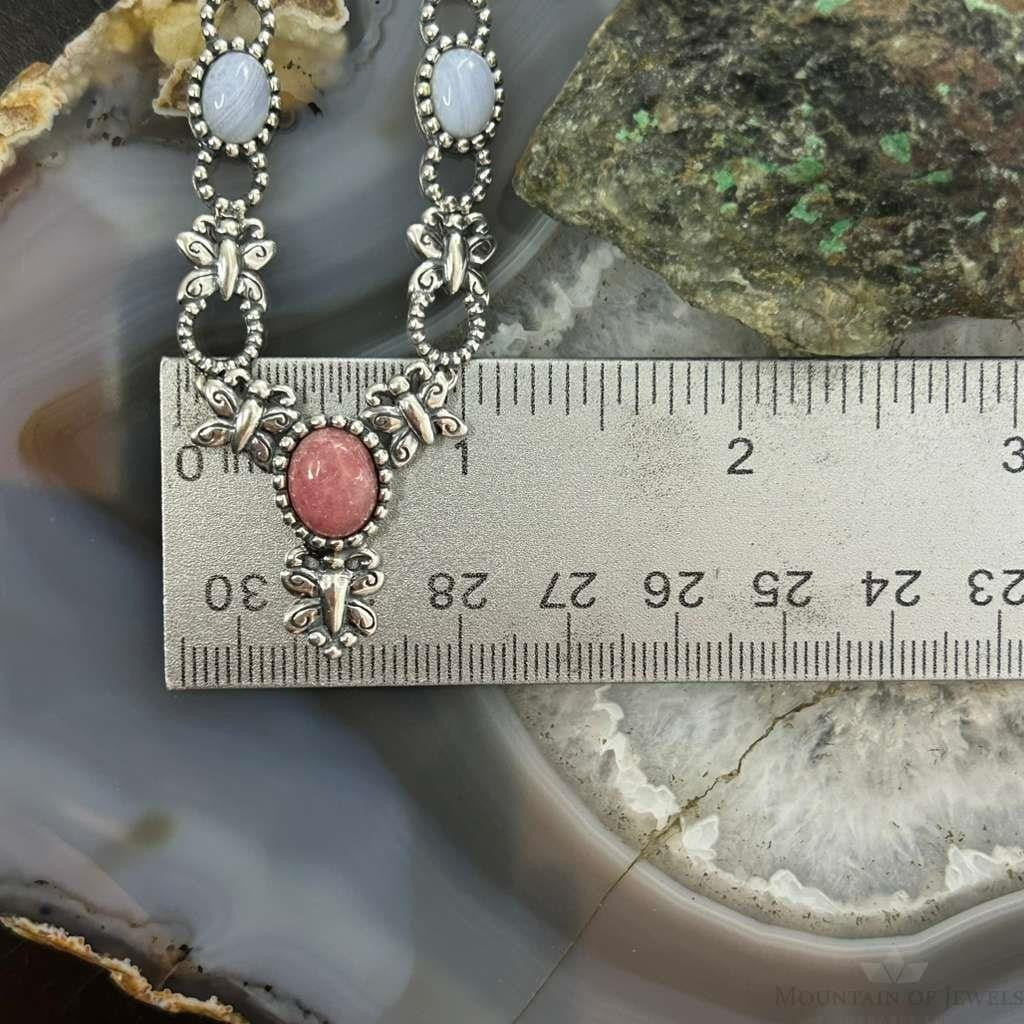 Carolyn Pollack Sterling Silver Blue Lace & Rhodochrosite Necklace For Women