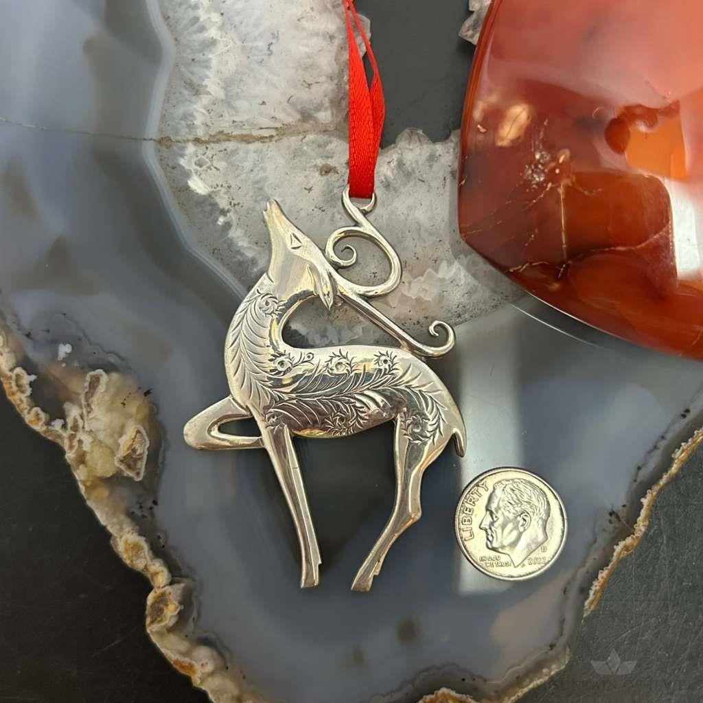 Sterling Silver Handmade & Stamped Ornament Prancer Reindeer
