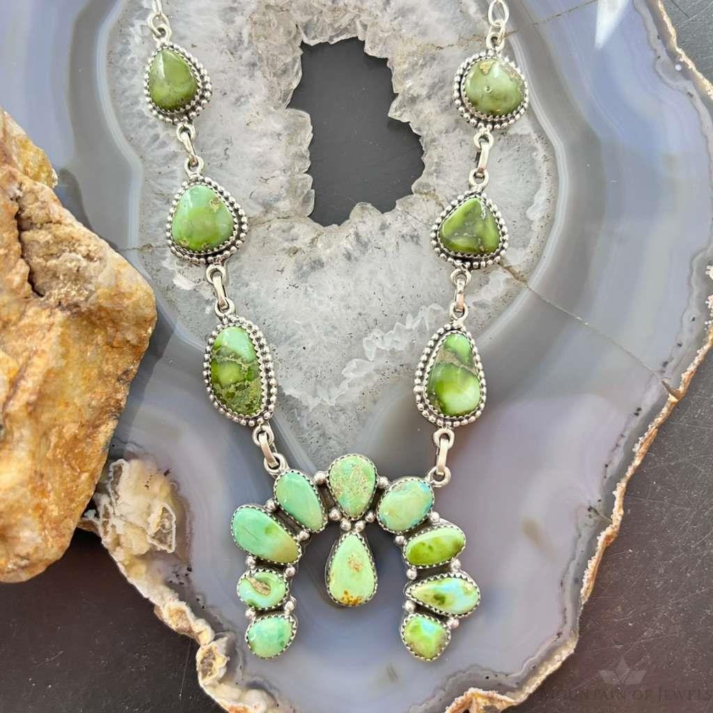 Sterling Silver Southwestern Style Sonora Gold Turquoise Naja 20" Necklace For Women