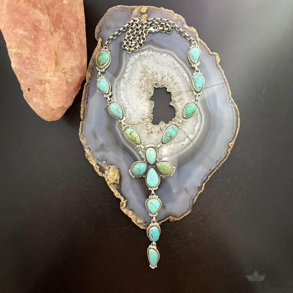 Sterling Silver Southwestern Style Royston Turquoise Lariat 28" Necklace For Women
