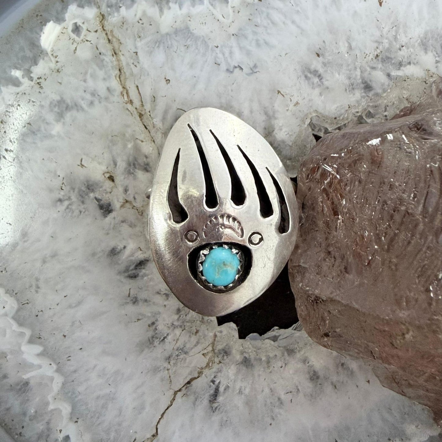 Brenda Boyd Native American Sterling Silver Bear Claw w/Turquoise Size 7.5 Ring For Women