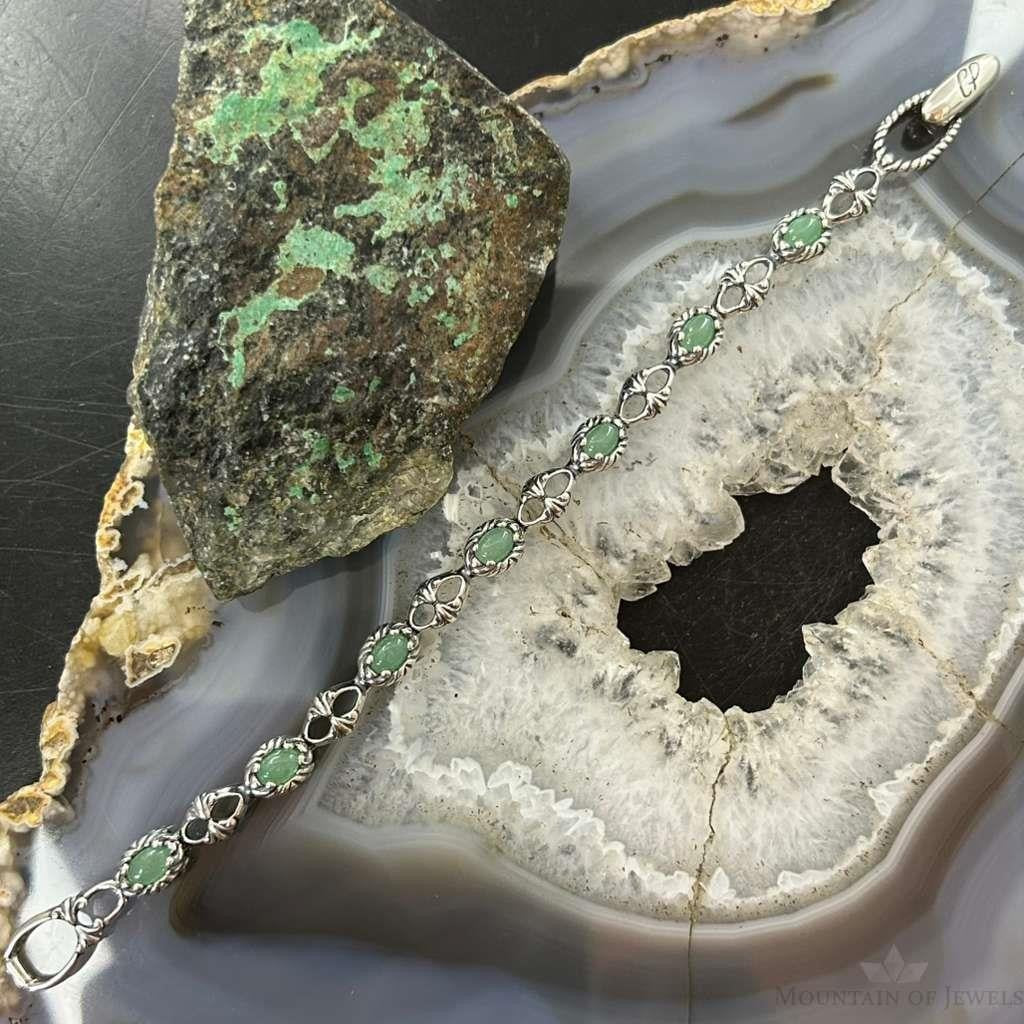 Carolyn Pollack Sterling Silver 7 Oval Aventurine Link Bracelet For Women