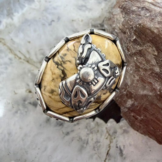 Carolyn Pollack Vintage Sterling Silver Picture Jasper w/Doa & Zia Ring Size 9 For Women