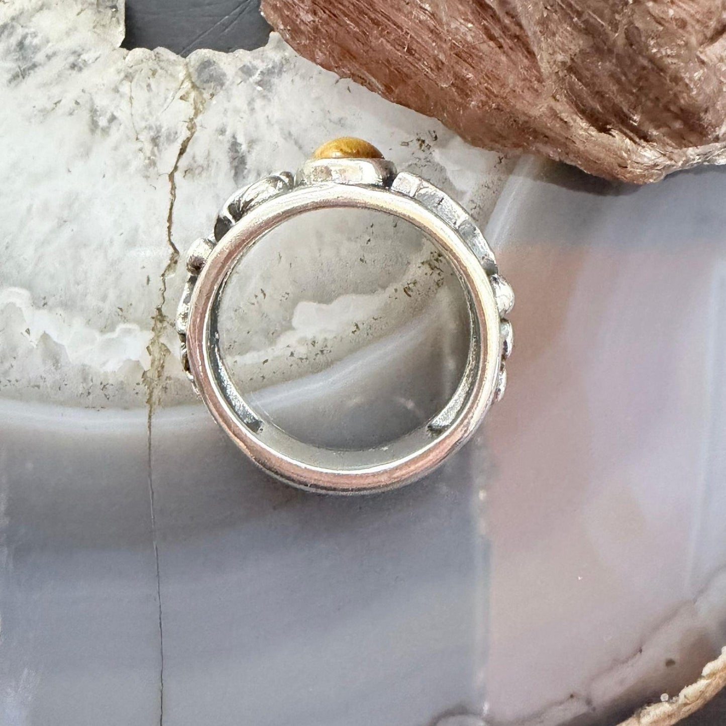 Jody Naranjo Vintage Sterling Silver Tiger's Eye Petroglyph Ring Size 8 For Women