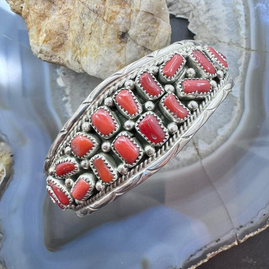 Anita Whitegoat Navajo Native American Sterling Silver Coral Bracelet For Women