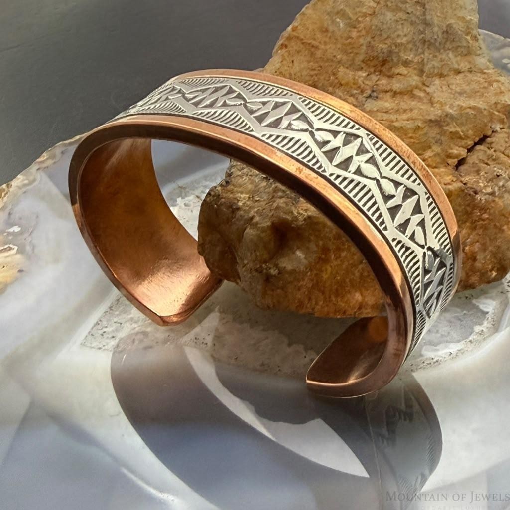 Wylie Secatero Navajo Sterling Silver & Copper Stamped Bracelet For Women #4