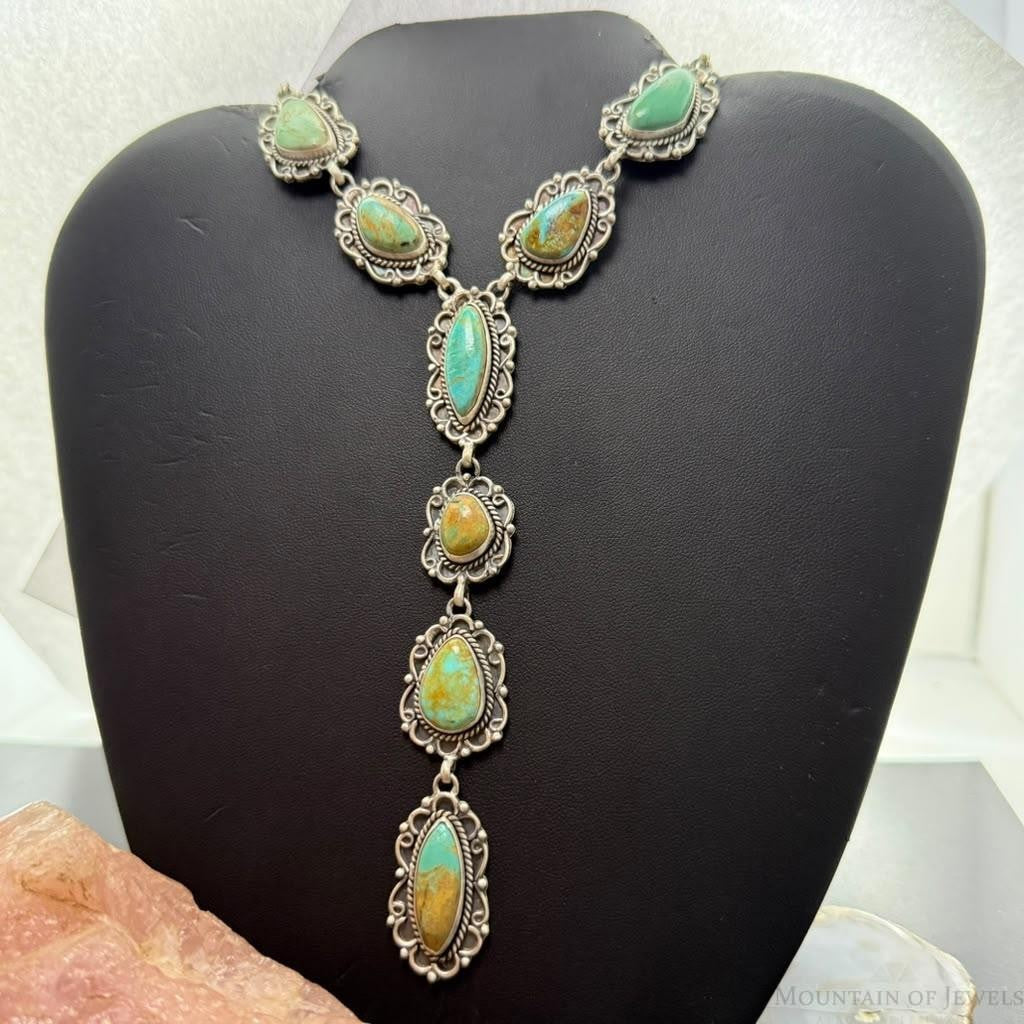 Sterling Silver Southwestern Style Royston Turquoise Lariat 29" Necklace For Women
