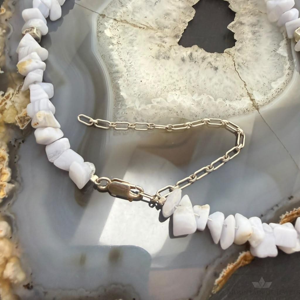 Carolyn Pollack Sterling Silver Natural Blue Lace Agate Bead 16"-19" Necklace For Women
