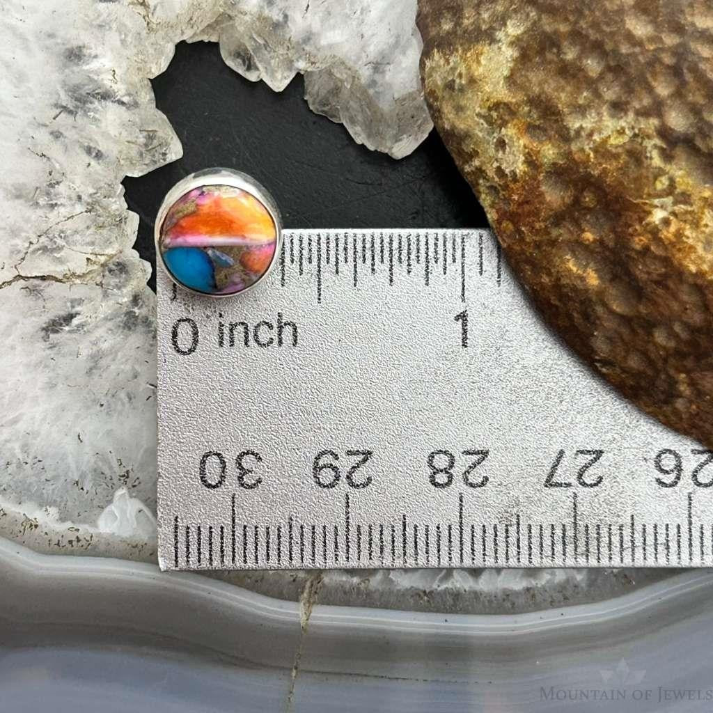 Sterling Silver Southwestern Style Rounded Spiny Oyster Turquoise Stud Earrings