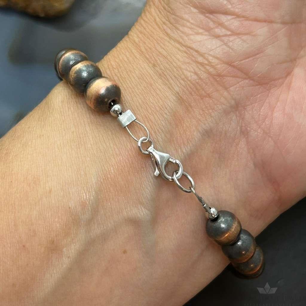Copper 8mm Navajo Pearl Beads 6.75" Bracelet For Women