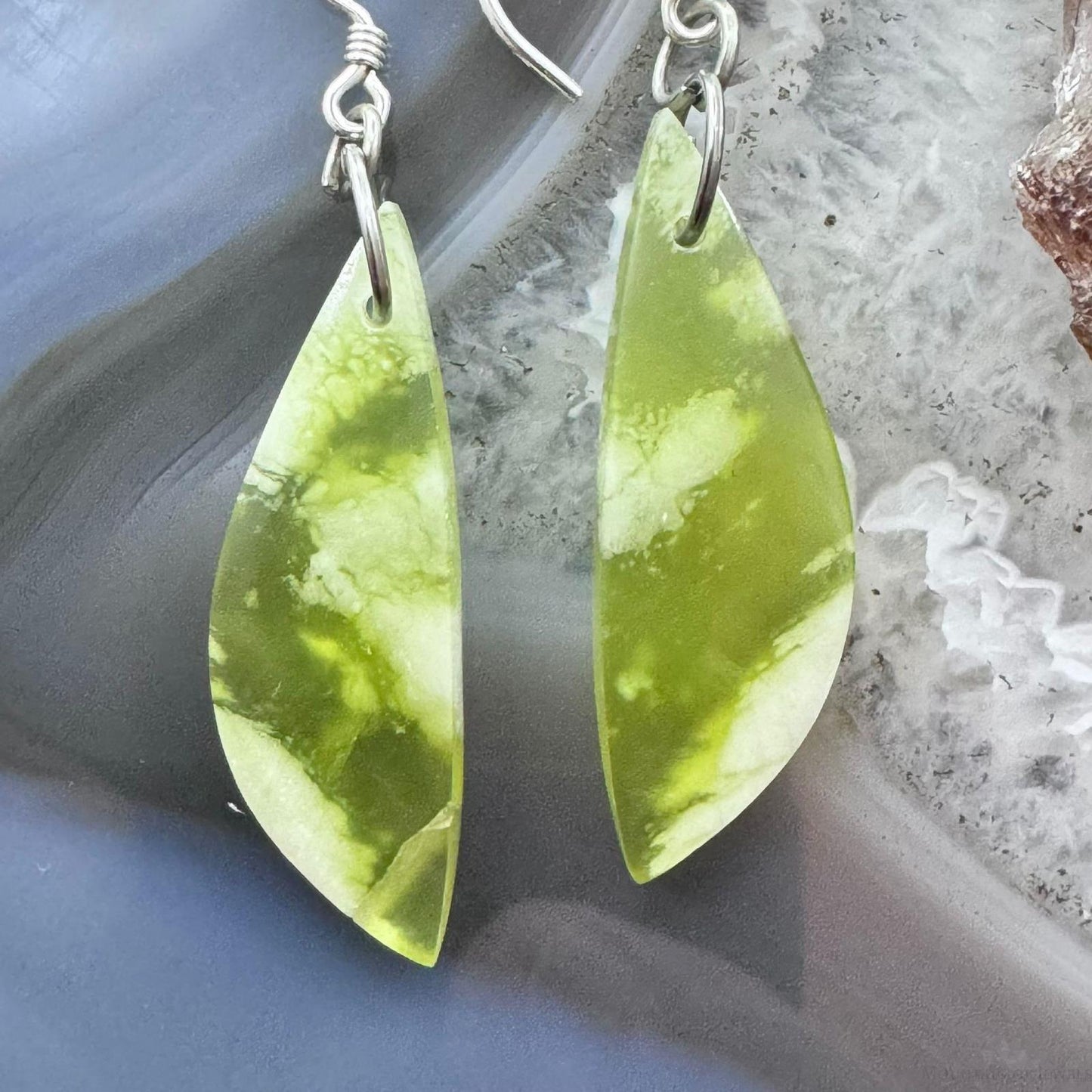 Sterling Silver Half-moon Shape Vesuvianite Slab Dangle Earrings For Women #234