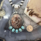 Sterling Silver Southwestern Style Oval Red Creek & Mohave Turquoise Pendant For Women